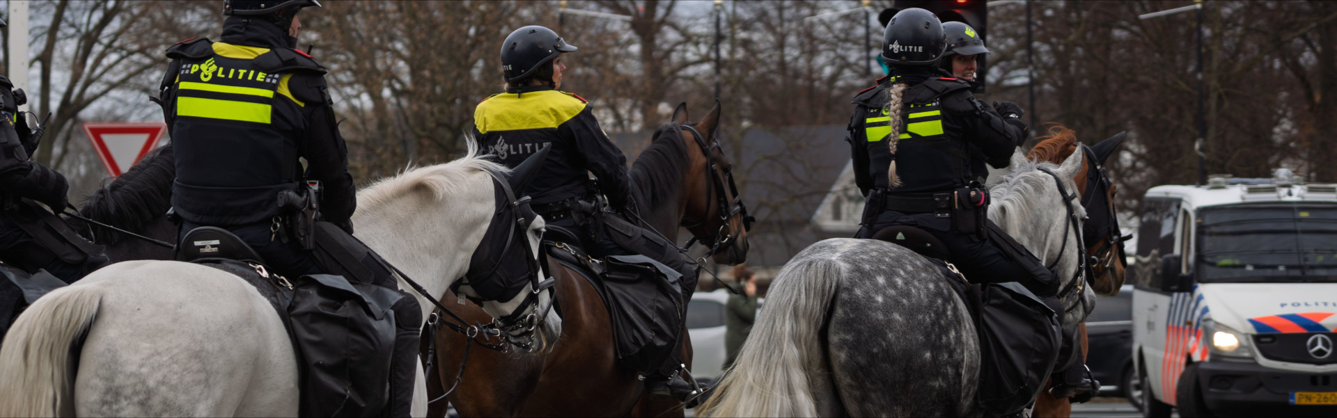 Mounted police patrolling streets